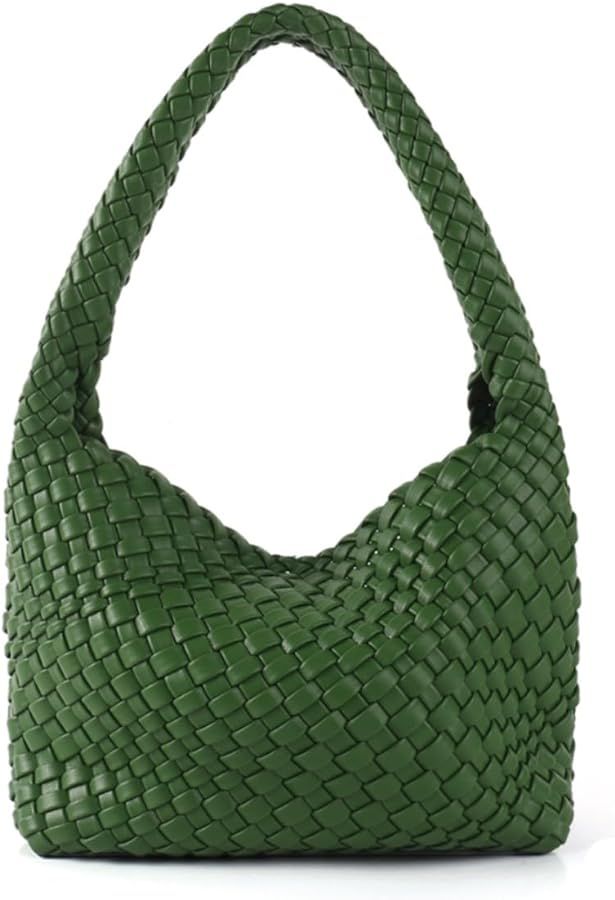 Woven Handbag for Woman Vegan Leather Hand Woven Shoulderbag and Purse Small Fashion Shopper Bag | Amazon (US)