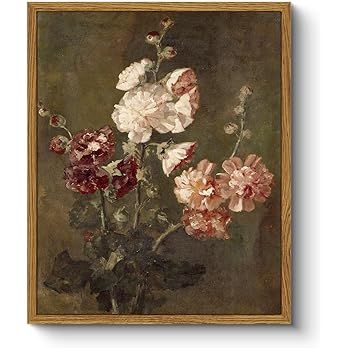 ARPEOTCY Floral Framed Wall Art, Hollyhocks Bathroom Art Decor Aesthetic, 9x11 Inch Canvas Art, V... | Amazon (US)