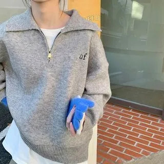 Half-Zip Plain Polo Knit Sweater | YesStyle Global