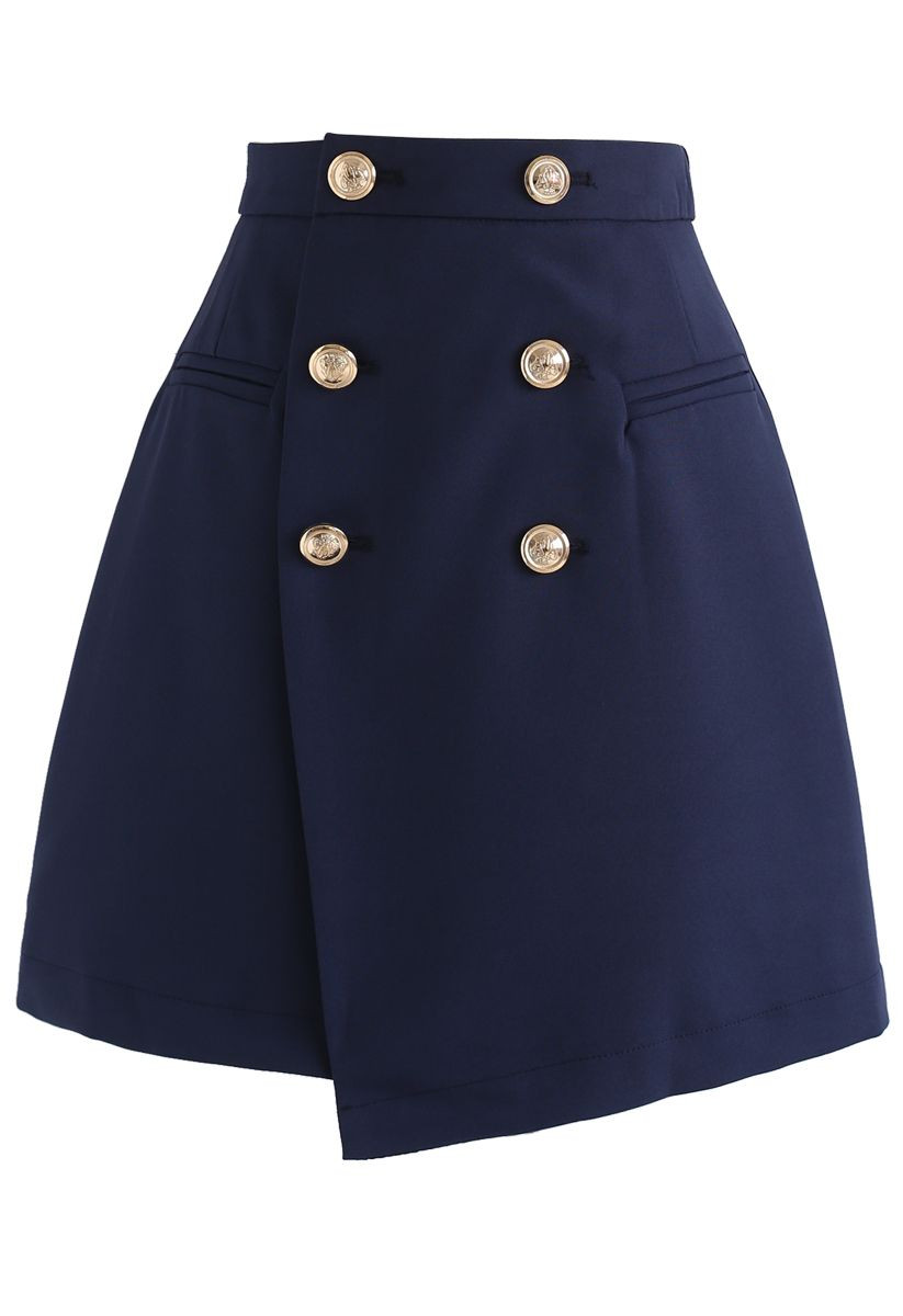 Medal of Vogue Flap Bud Skirt in Navy | Chicwish