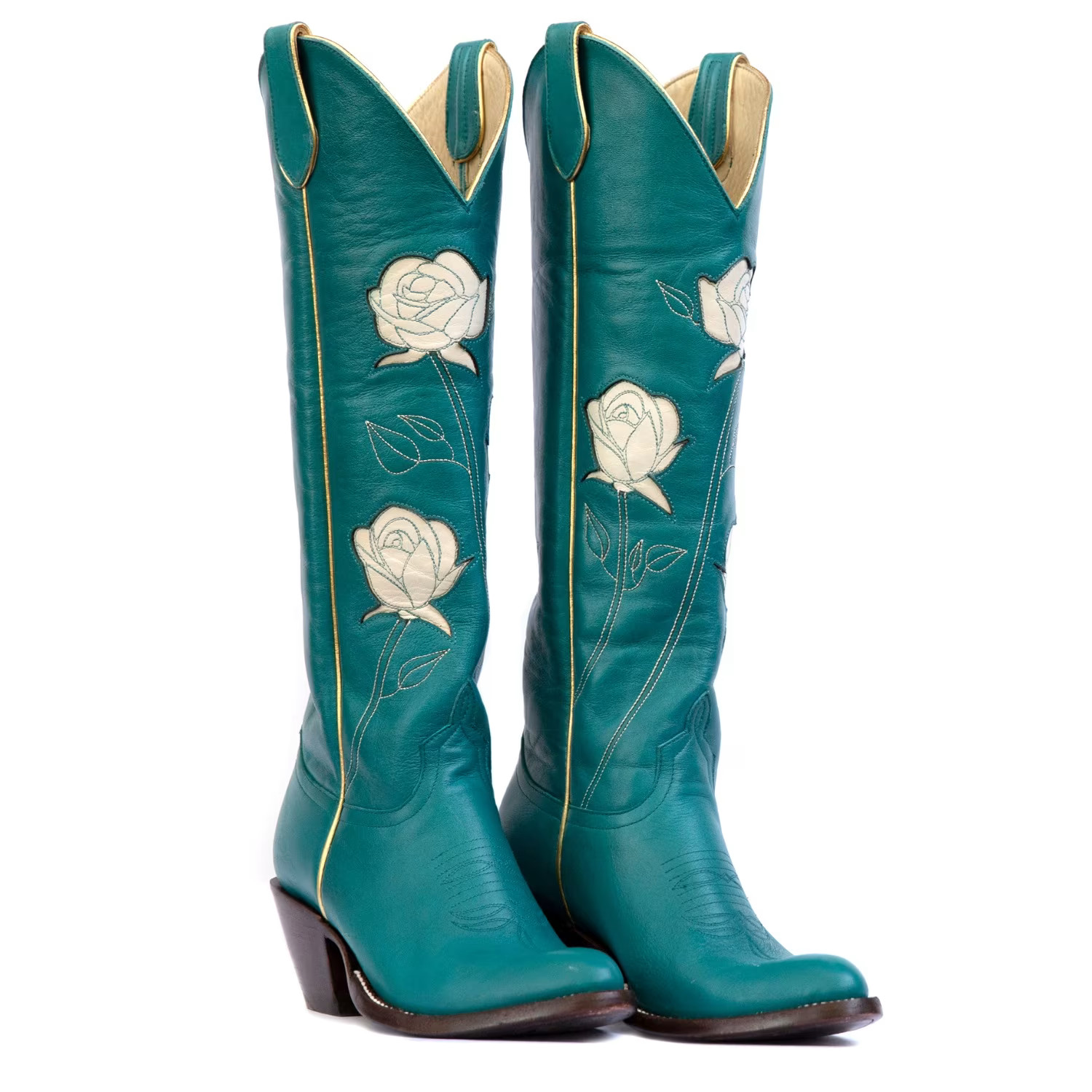 San Antonio Rose Cowboy Boot In Teal | Wolf & Badger