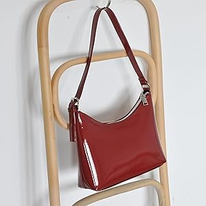HOXIS Minimalist Faux Patent Leather Shoulder Bag Shiny Women Purse Y2K Style | Amazon (US)