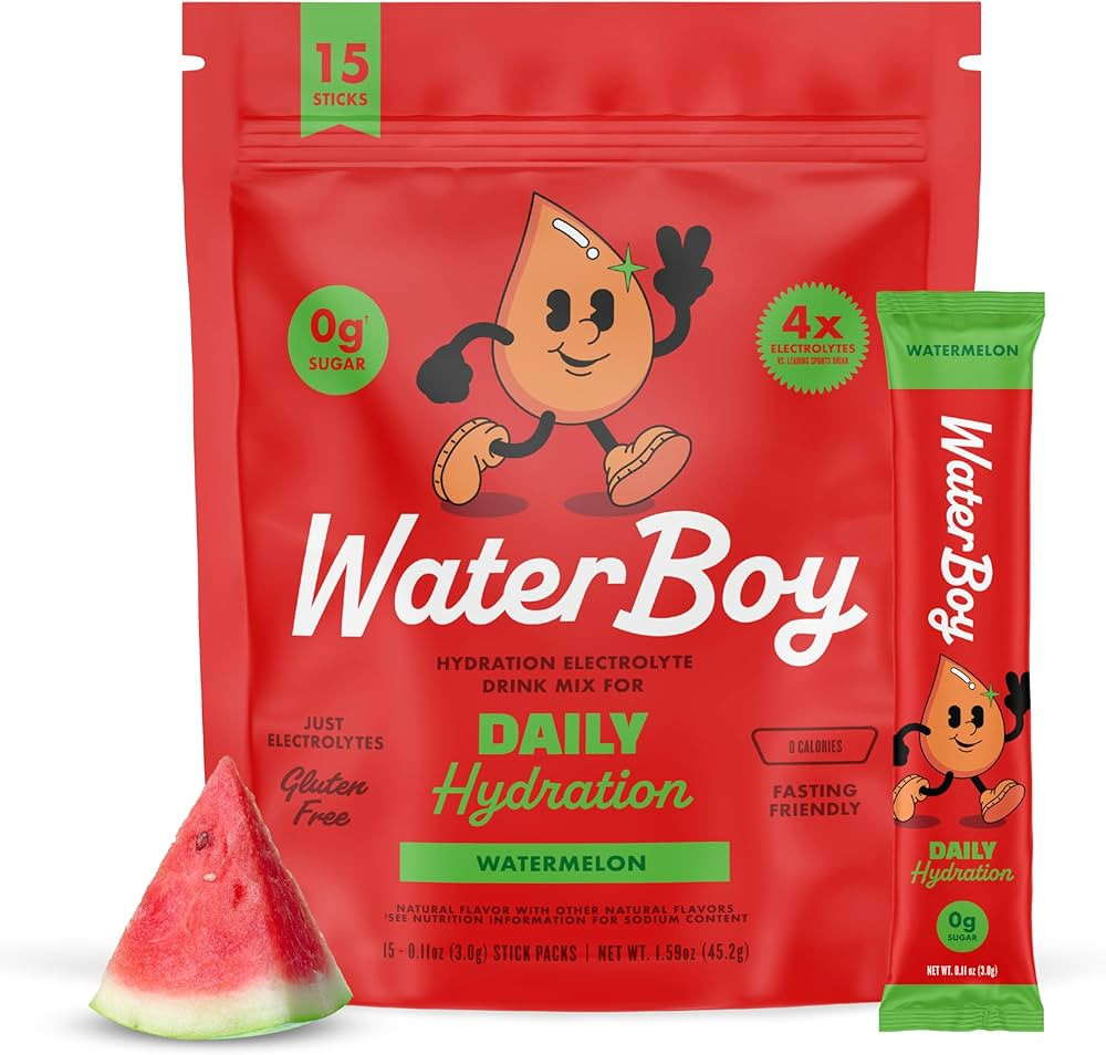 Waterboy Daily Hydration | 1,570mg Electrolyte Powder Packets | No Sugar, All Natural, Gluten Fre... | Amazon (US)
