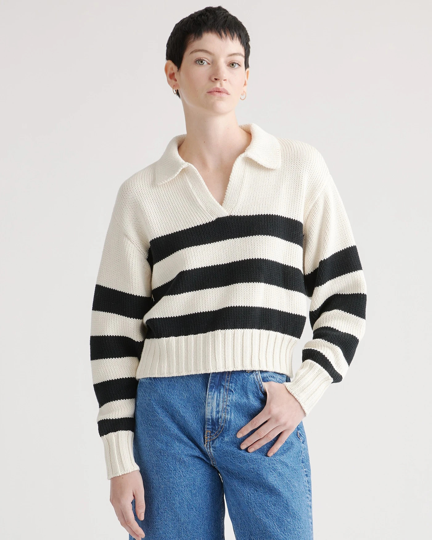 100% Organic Cropped Cotton Polo Sweater | Quince
