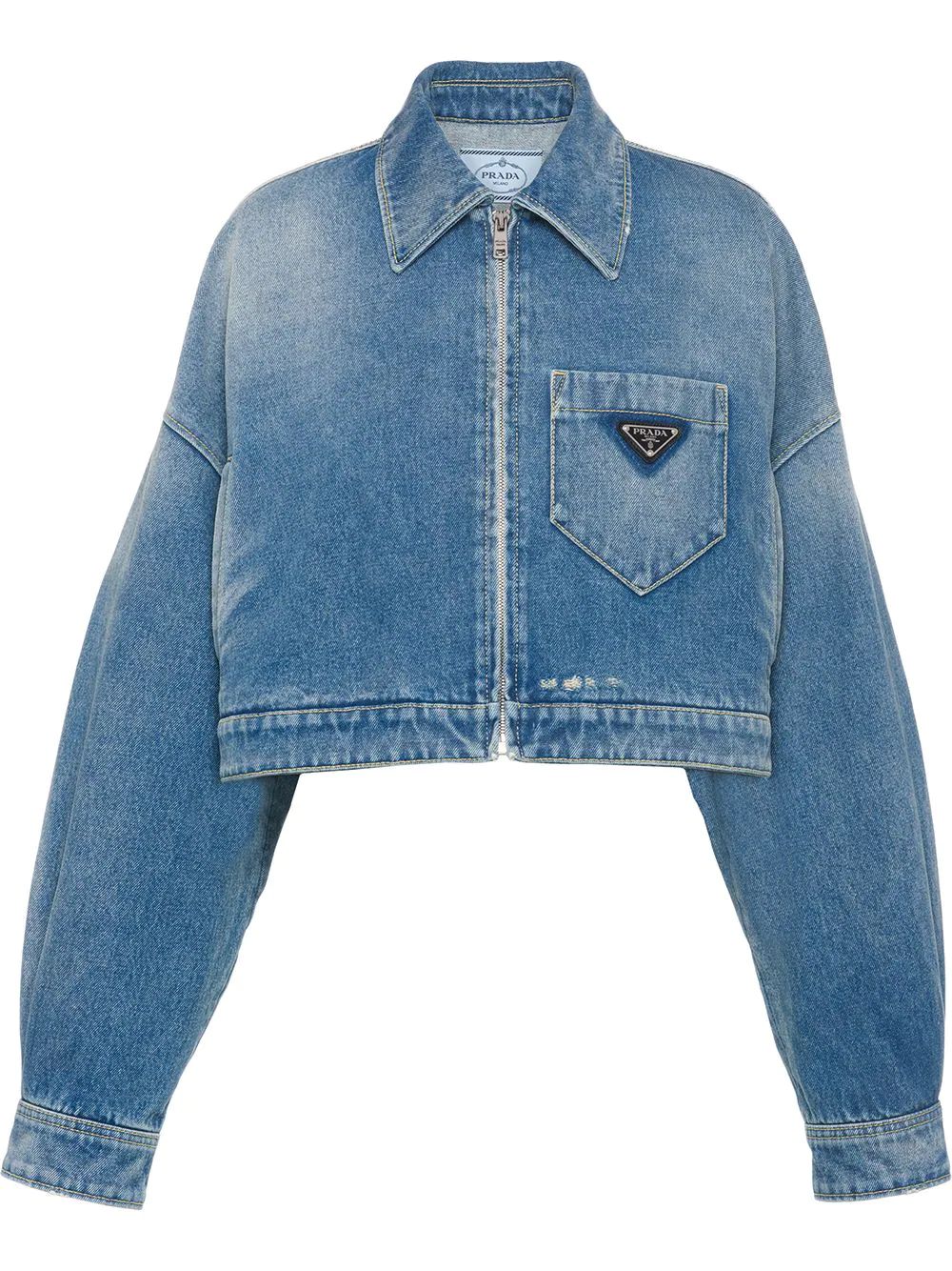 Prada Cropped Organic Denim Jacket - Farfetch | Farfetch Global