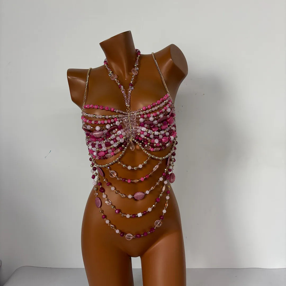 Handcrafted Colorful Beaded Body Chain | Bohemian Crystal top for EDM | Music Festival Outfit | M... | Etsy (US)