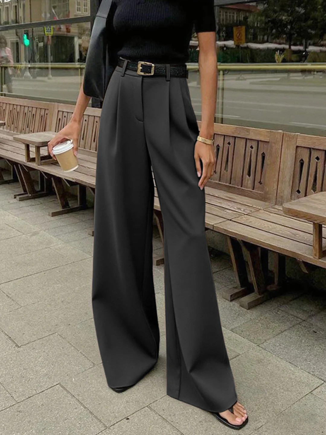 Solid Wide Leg Pants Without Belt | Commense