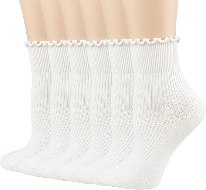 Mcool Mary Women's Ruffle Socks,Casual Cute Ankle Socks Breathable Knit Cotton Warm Soft Frilly C... | Amazon (US)