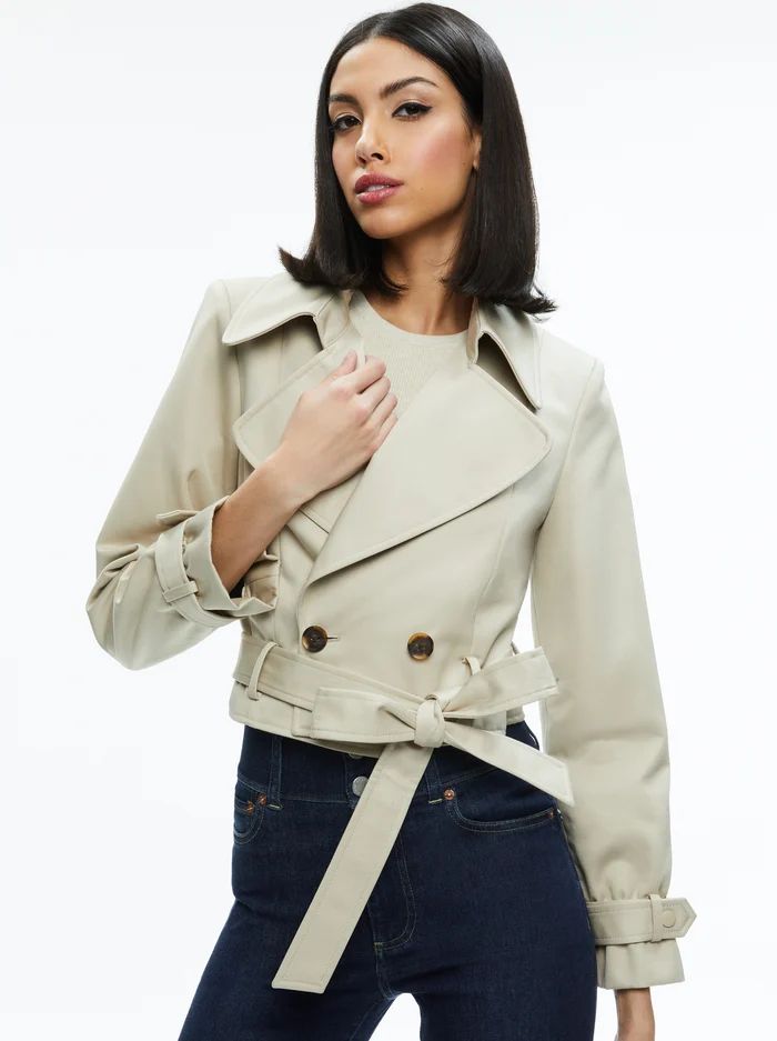 HAYLEY CROPPED TRENCH COAT WITH BELT | Alice + Olivia