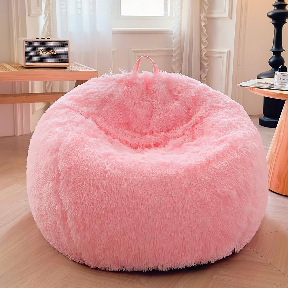 XeGe Faux Fur Comfy Bean Bag Cover for Living Room, Fluffy Stuffed Animal Storage Bean Bag Chair ... | Amazon (US)