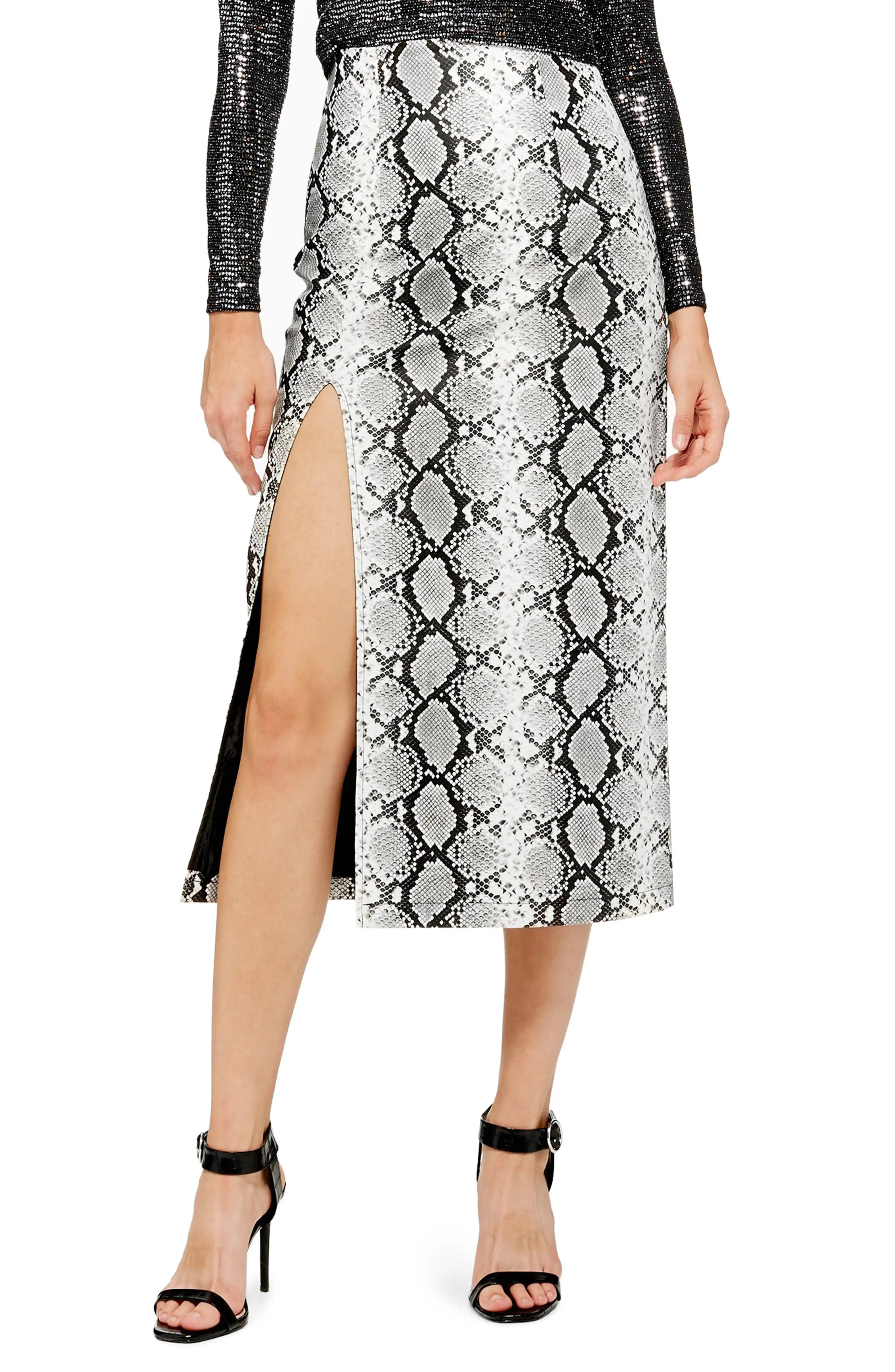 Snake Print Faux Leather Midi Skirt | Nordstrom