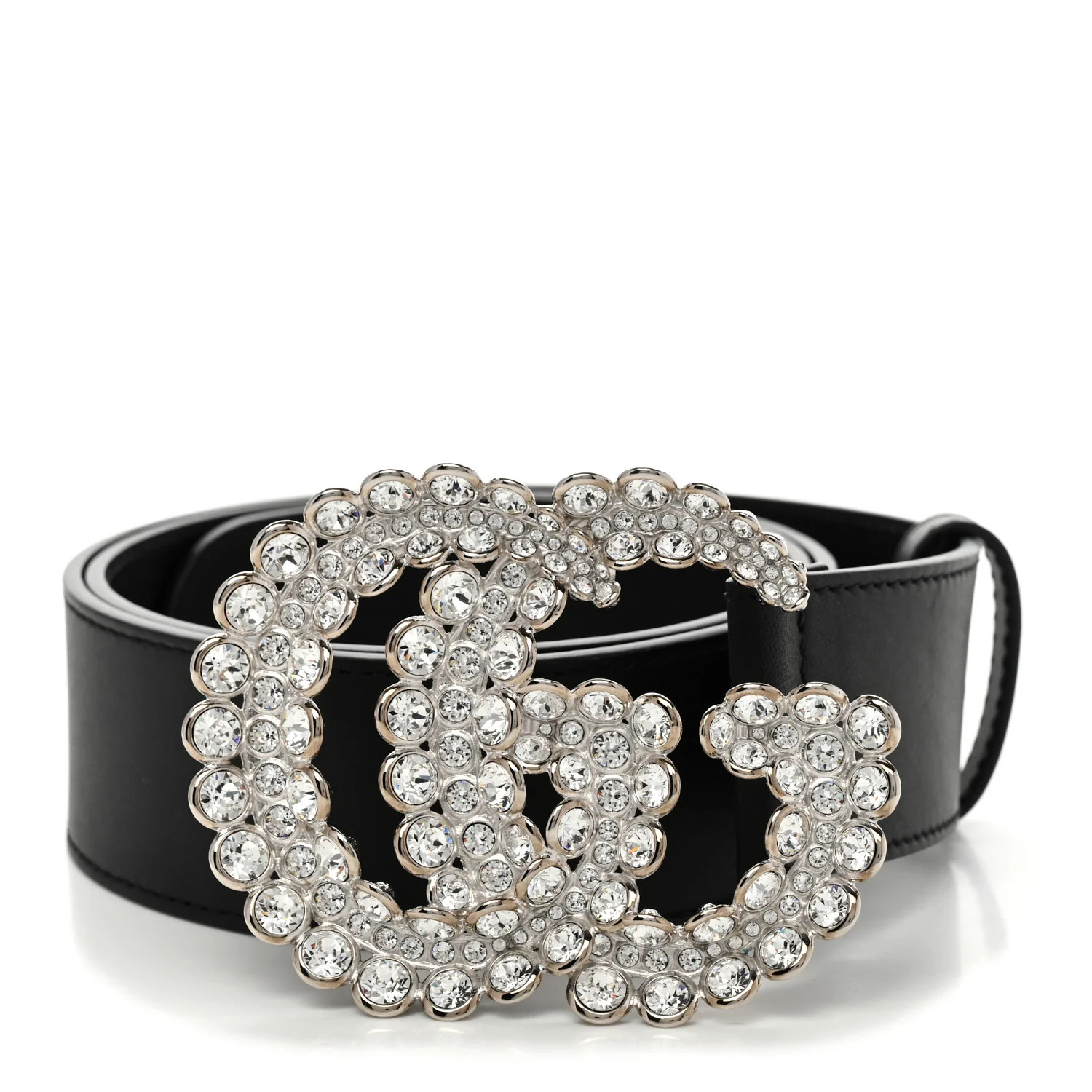 GUCCI Calfskin Crystal Double G 40mm Belt 80 32 Black | FASHIONPHILE (US)