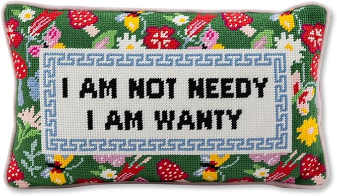 FURBISH Needlepoint Decorative Throw Pillow - Not Needy - 9" x 15" - Small Embroidered Accent Pil... | Amazon (US)