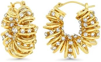 18K Gold Plated Chunky Curve Twisted Open Hoop Statement Stud Earrings with CZ for Women by SNGIA... | Amazon (US)