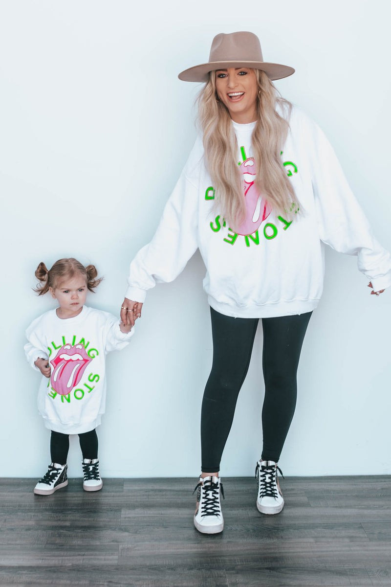 Rolling Stones Adult White Neon Graphic Sweatshirt | Apricot Lane Boutique