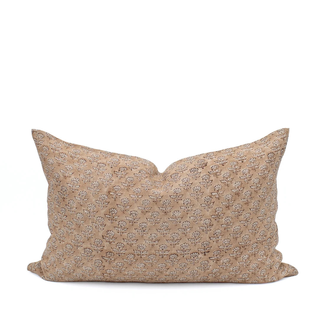 Muted Pink Brown Floral Hand-block Print Pillow Cover Linen Lumbar Throw Pillow Covers Gift for H... | Etsy (US)