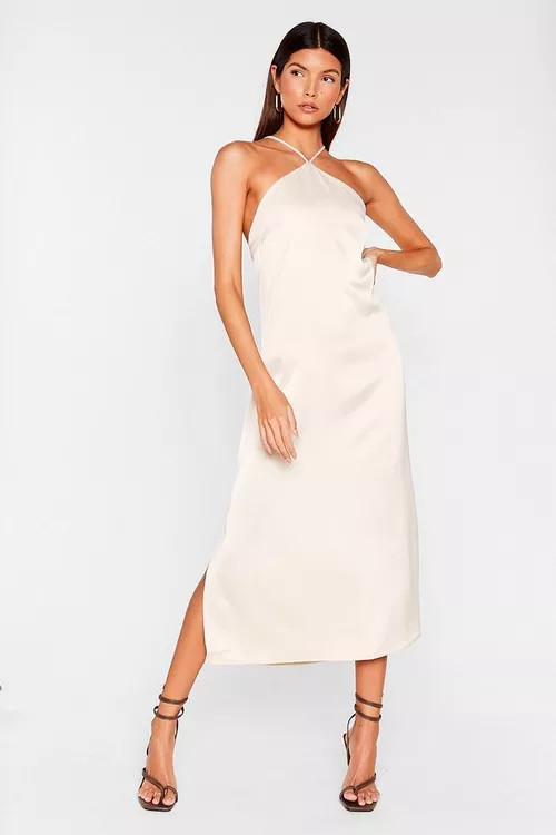 Satin Side Split Hem Halter Midi Dress | Nasty Gal (US)