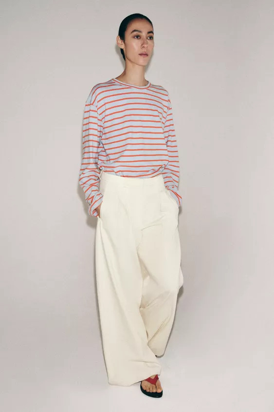 STRIPED COTTON AND LINEN T-SHIRT | Zara Canada