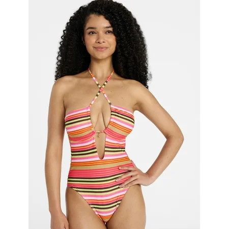 No Boundaries Keyhole Halter One-Piece Swimsuit, Women’s | Walmart (US)