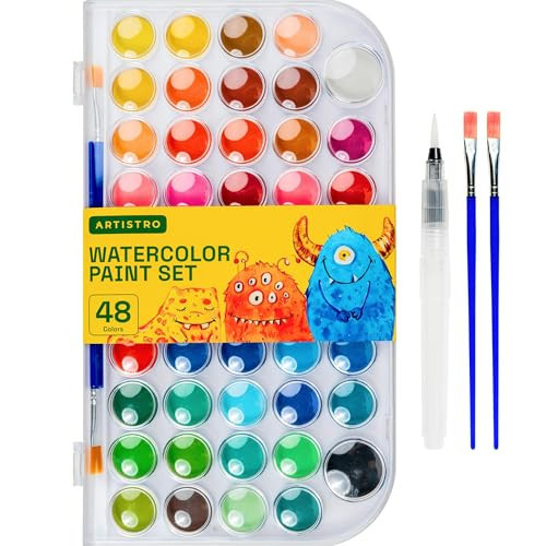 ARTISTRO Washable Watercolor Paint Set 48 Colors with 2 brushes, Refillable Water Brush Pen and Palette, Water Color Paint Set for Kids, Adults, Beginner Artists (1) | Amazon (US)