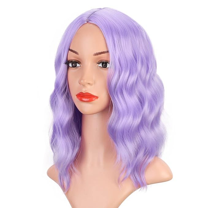 Earfodo Lavender Purple Wig Short Curly Wavy Bob Wig Shoulder Length Colorful Light Purple Wigs f... | Amazon (US)