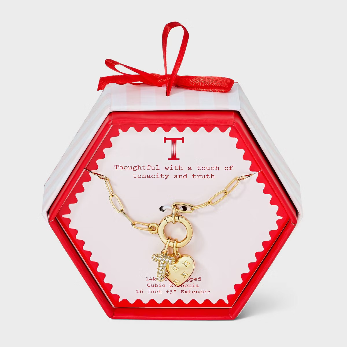 14K Gold Dipped Cubic Zirconia Puffy Heart Charm Initial Necklace - A New Day™ Gold | Target
