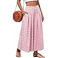 Athlisan Womens Summer Gingham Plaid Culottes Pants Elastic Waist Wide Leg Capri Pants Palazzo Tr... | Amazon (US)