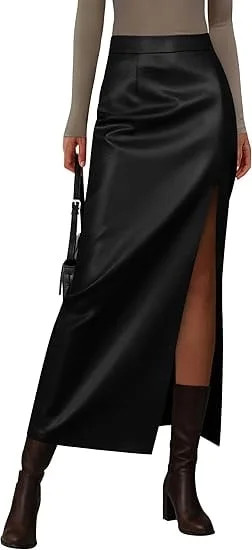 PRETTYGARDEN Womens Faux Leather Skirt Fall Bodycon High Waisted Slit Dressy Casual Winter Maxi L... | Walmart (US)