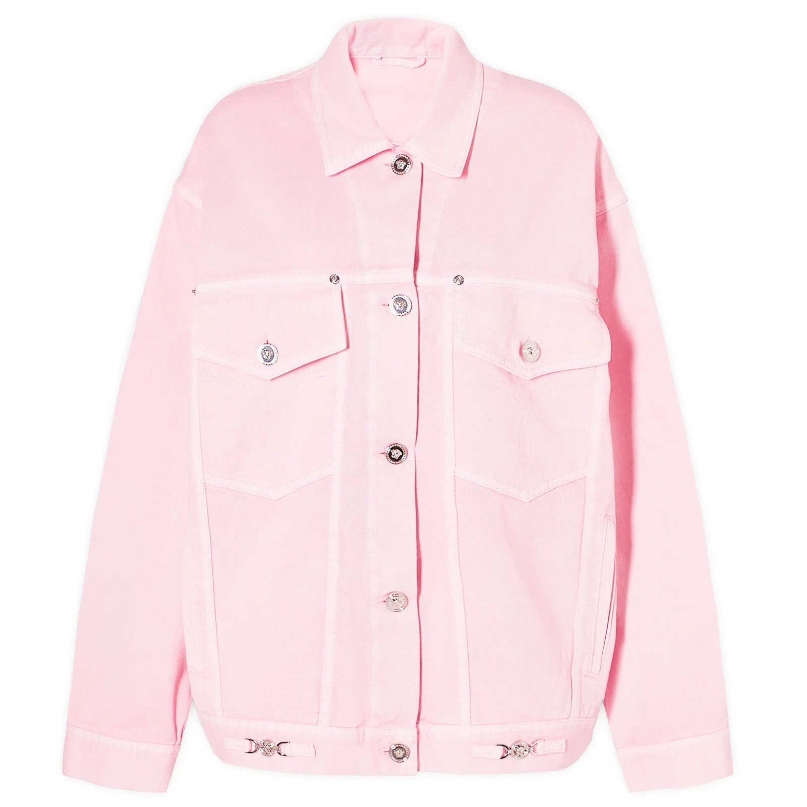 Versace Women's Denim Jacket in Pastel Pink, Size UK 16 | END. Clothing | END. Clothing