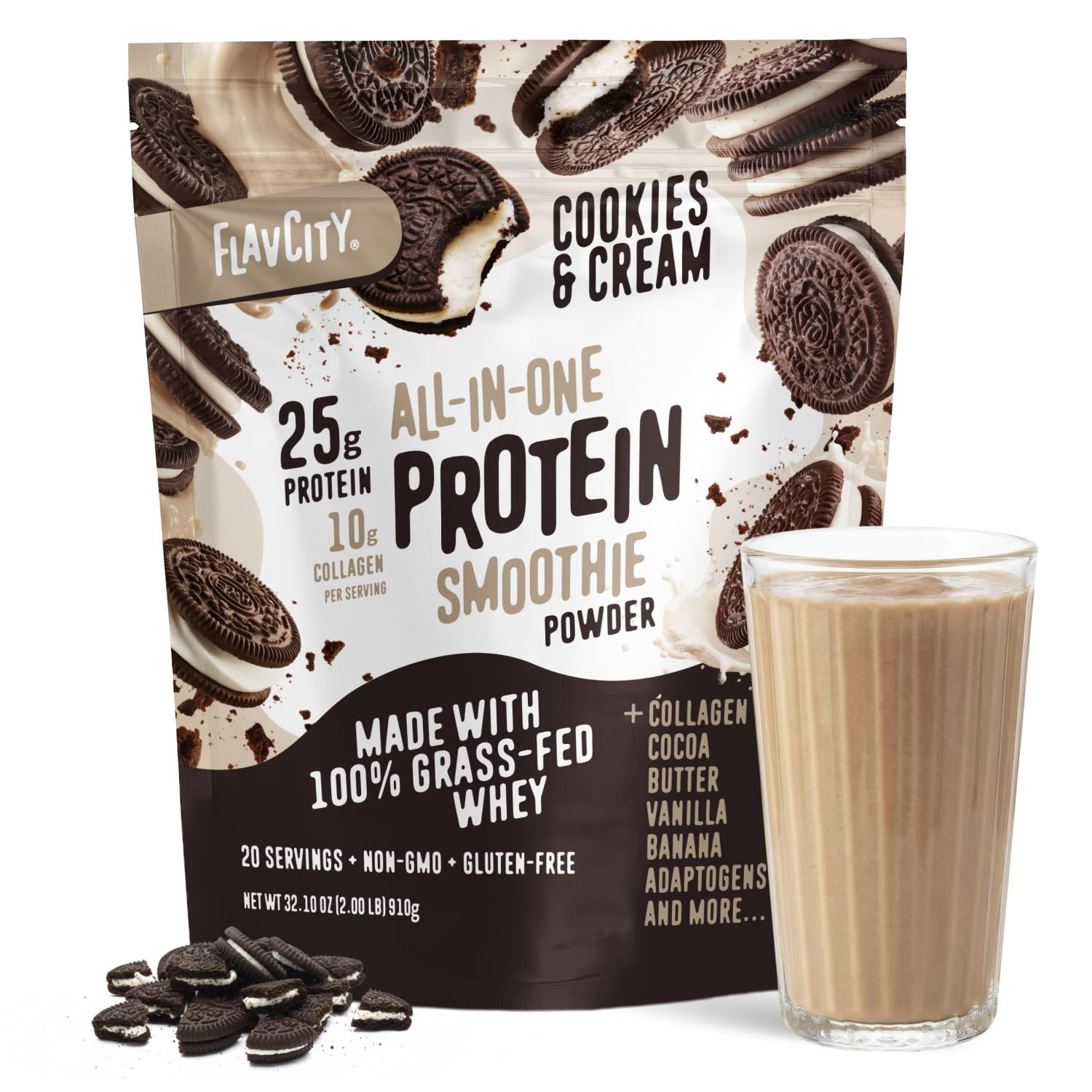 FlavCity All in One Protein Shake Powder, Cookies and Cream - On the Go Meal Alternative + Collag... | Amazon (US)
