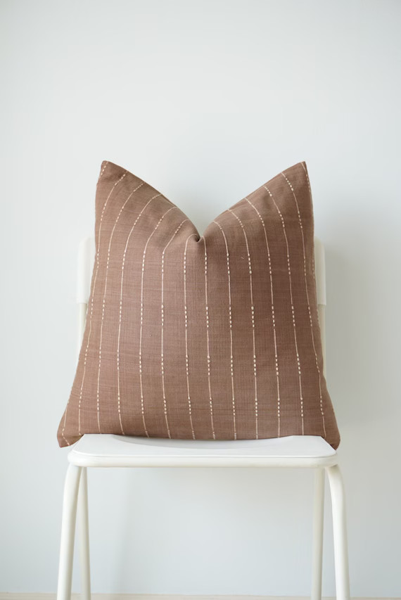 Brown Neutral Striped Woven Pillow Cover - Etsy | Etsy (US)