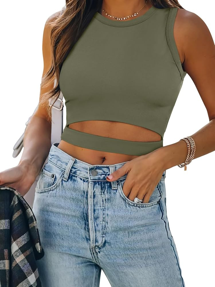 ANRABESS Women Tank Tops High Neck Sleeveless Sexy Cutout Racer Back Going Out Crop Tops Shirts S... | Amazon (US)