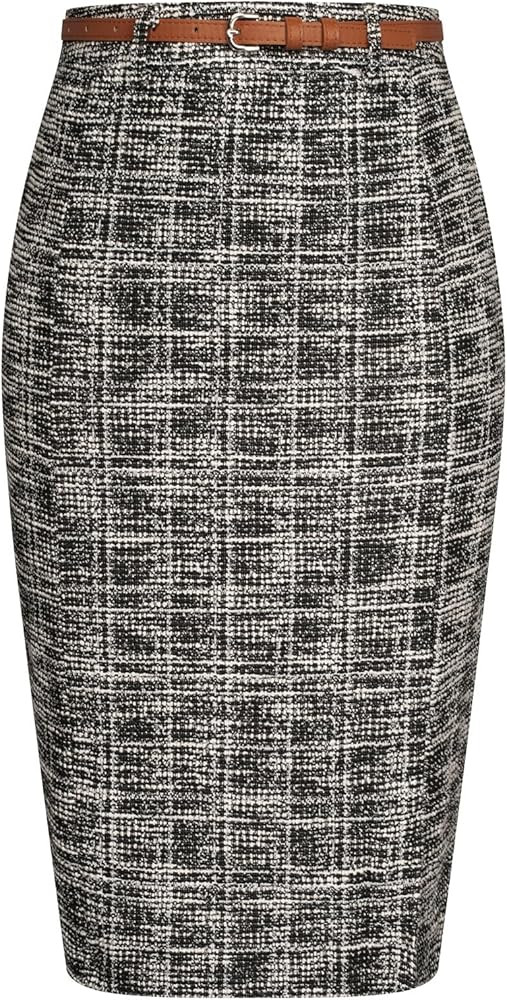 Kate Kasin Women's Tweed Pencil Skirt Knee Length High Waisted Skirts with Slit Elegant Skirts wi... | Amazon (US)