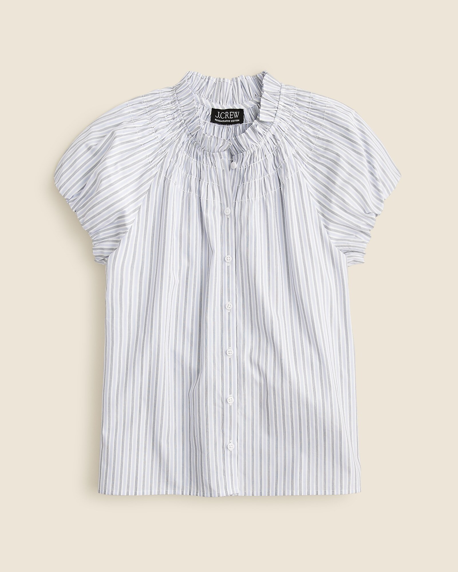 Smocked-neck top in striped cotton poplin | J. Crew US