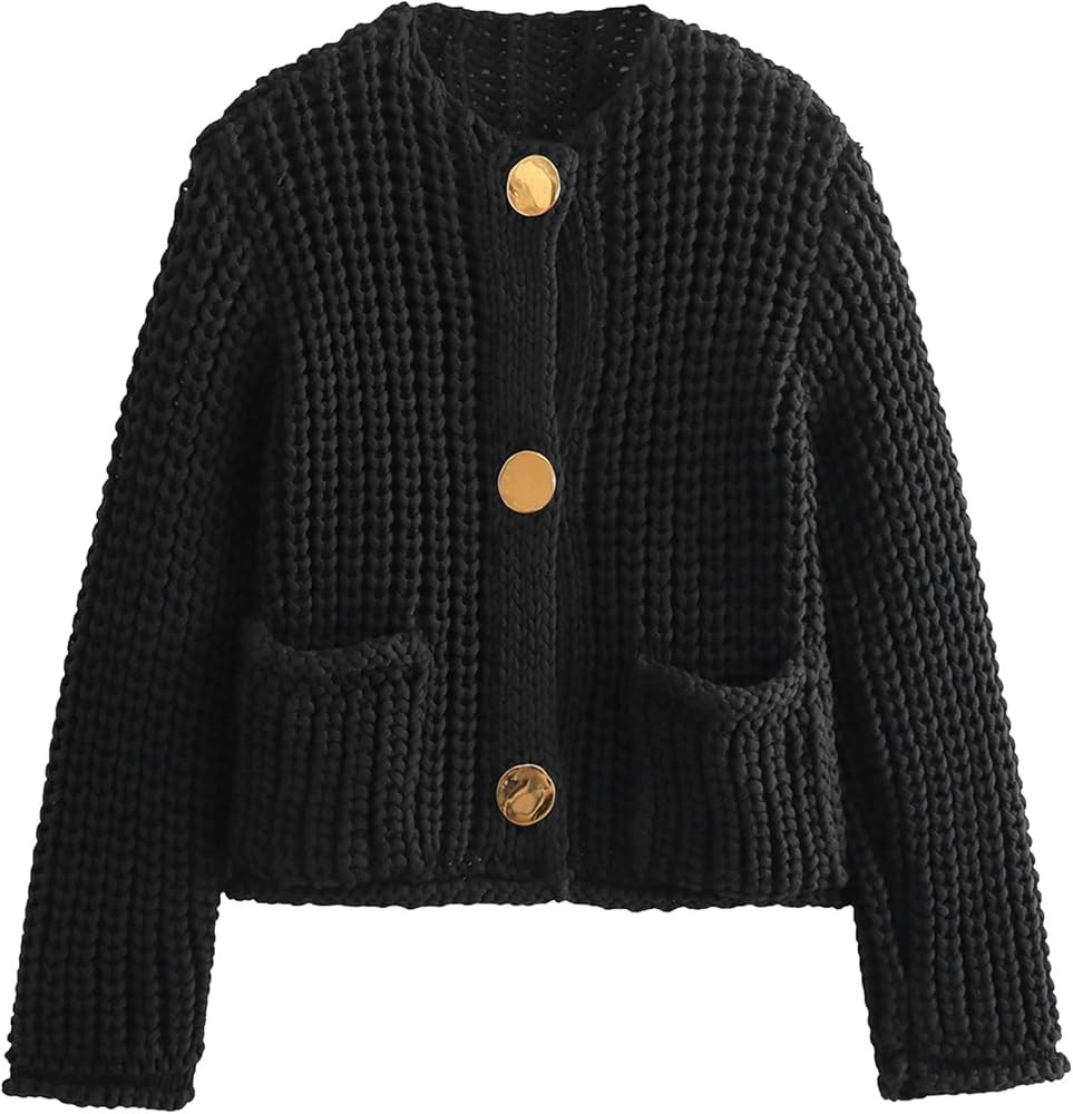 Yimoon Women's Cropped Cardigan Sweater Button Down Chunky Knit Sweater Long Sleeve Fall Open Fro... | Amazon (US)