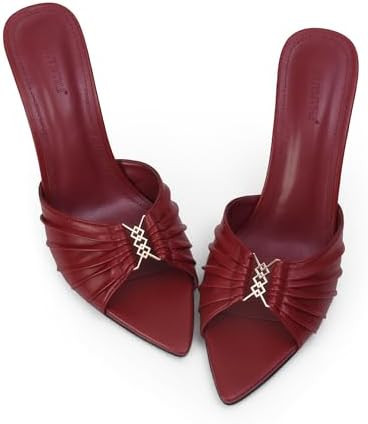 iiimmu 3.5 IN Stiletto Mules High Heels with Pointed Peep Toe Heeled Sandals Faux Leather | Amazon (US)