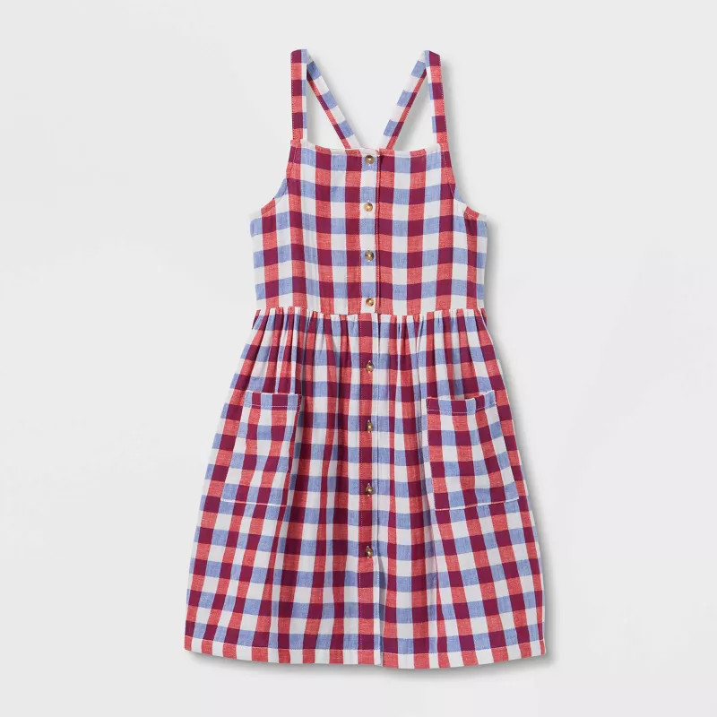 Girls' Sleeveless Americana Plaid Dress - Cat & Jack™ | Target