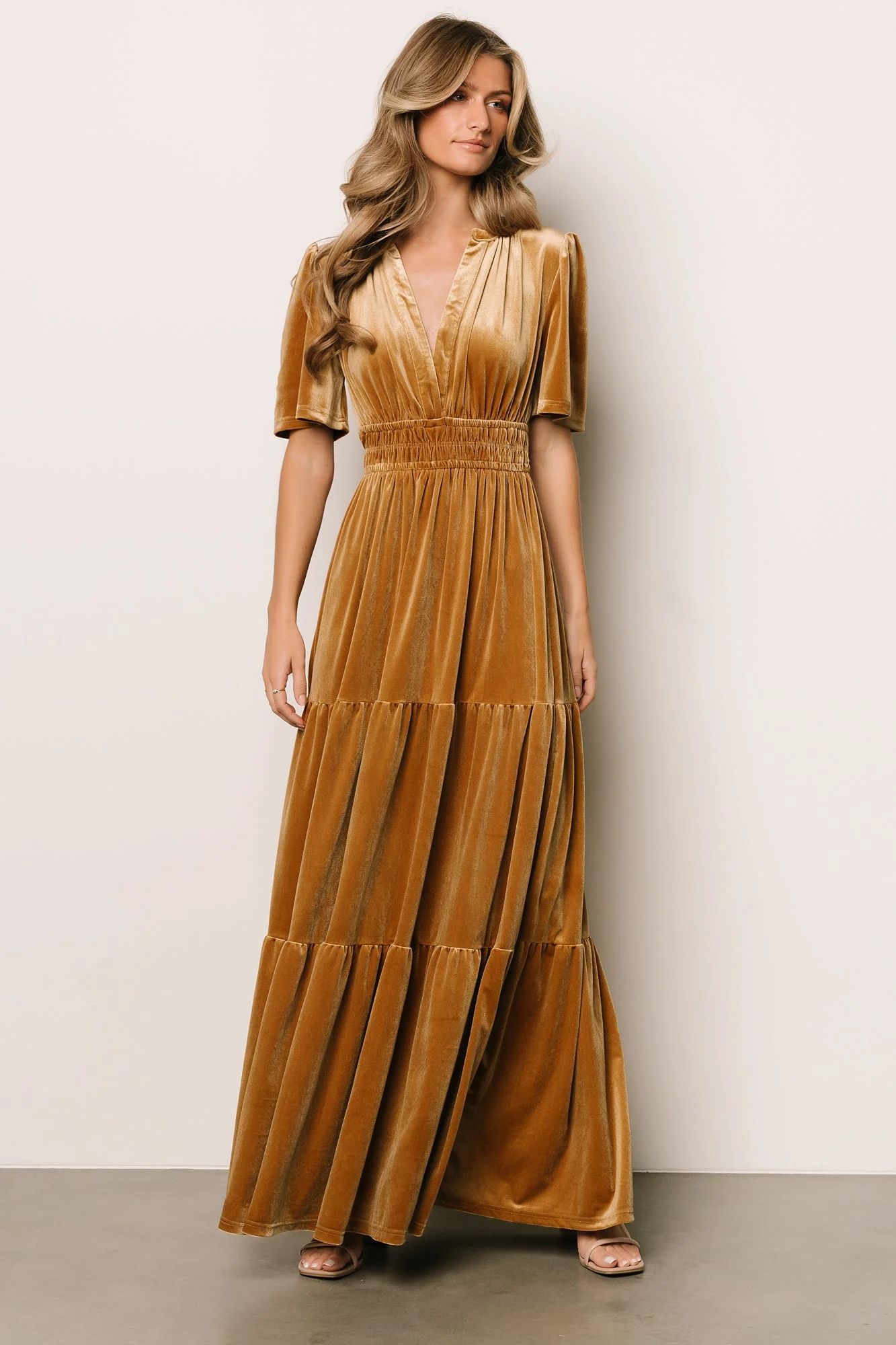 Artemis Velvet Maxi Dress | Dark Gold | Baltic Born