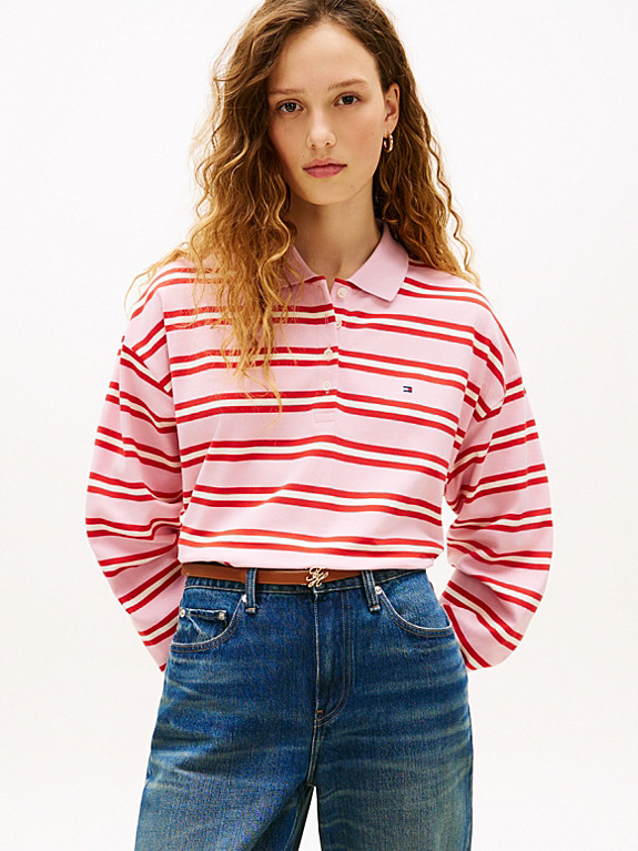 1985 Relaxed Fit Stripe Long Sleeve Polo Shirt | Tommy Hilfiger UK