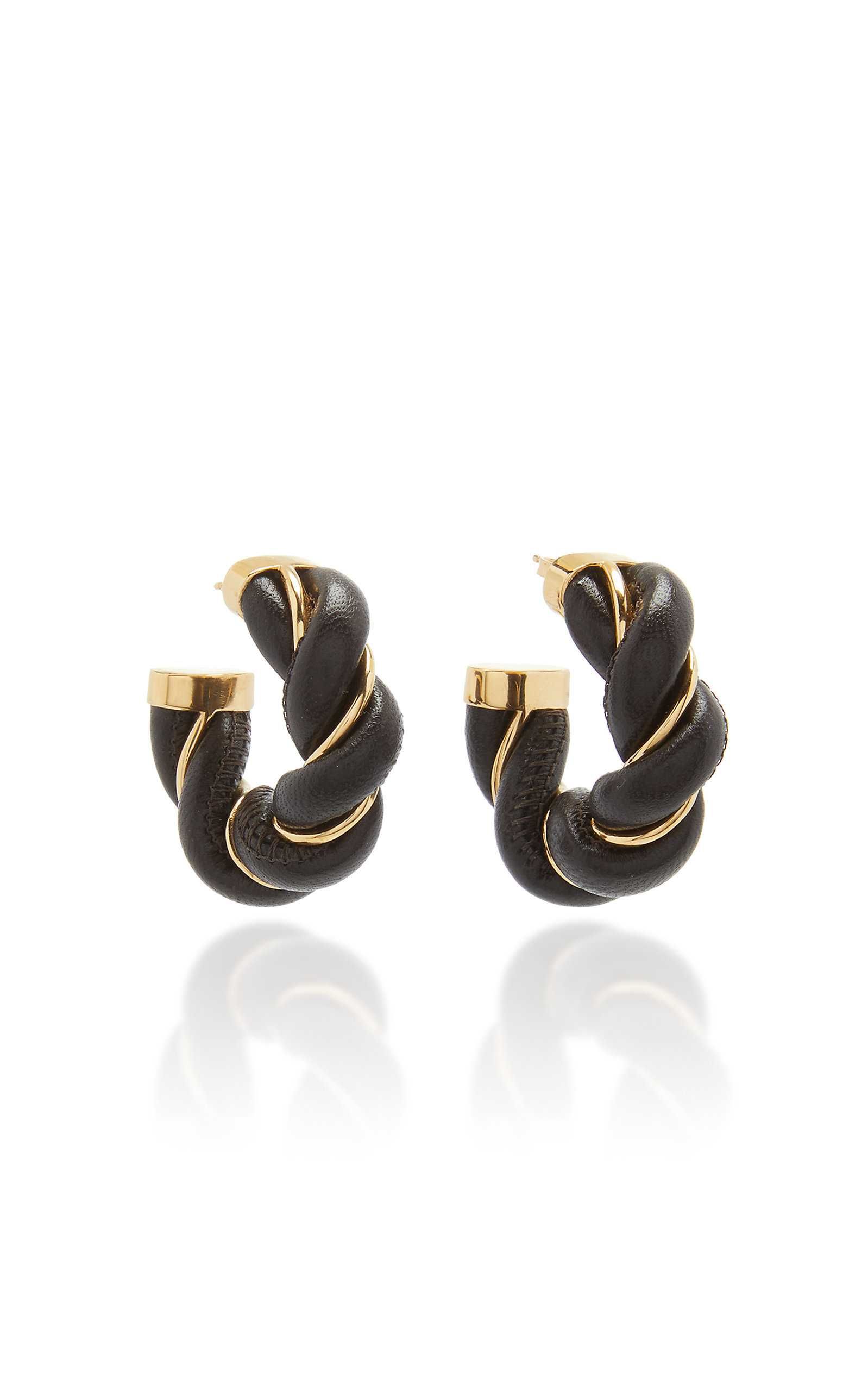 Twist Leather and Gold-Plated Sterling Silver Hoop Earrings | Moda Operandi (Global)