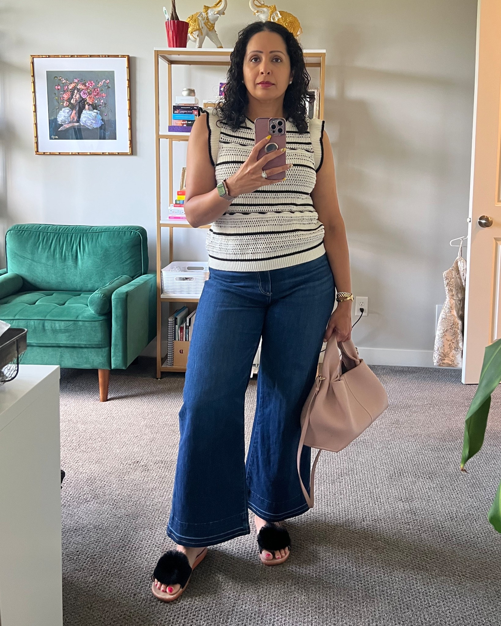 Soaking up the last bits of warm
Weather here in Minnesota. It was sandals and sleeveless for a few hours and needed a light jacket in the evening kinda day! 
I love my Paige jeans and I’m wearing a waist 30- although thinking I could have sized down one. But they feel like wearing pjs- so soft and comfy! 


#LTKMidsize #LTKItBag #LTKOver40