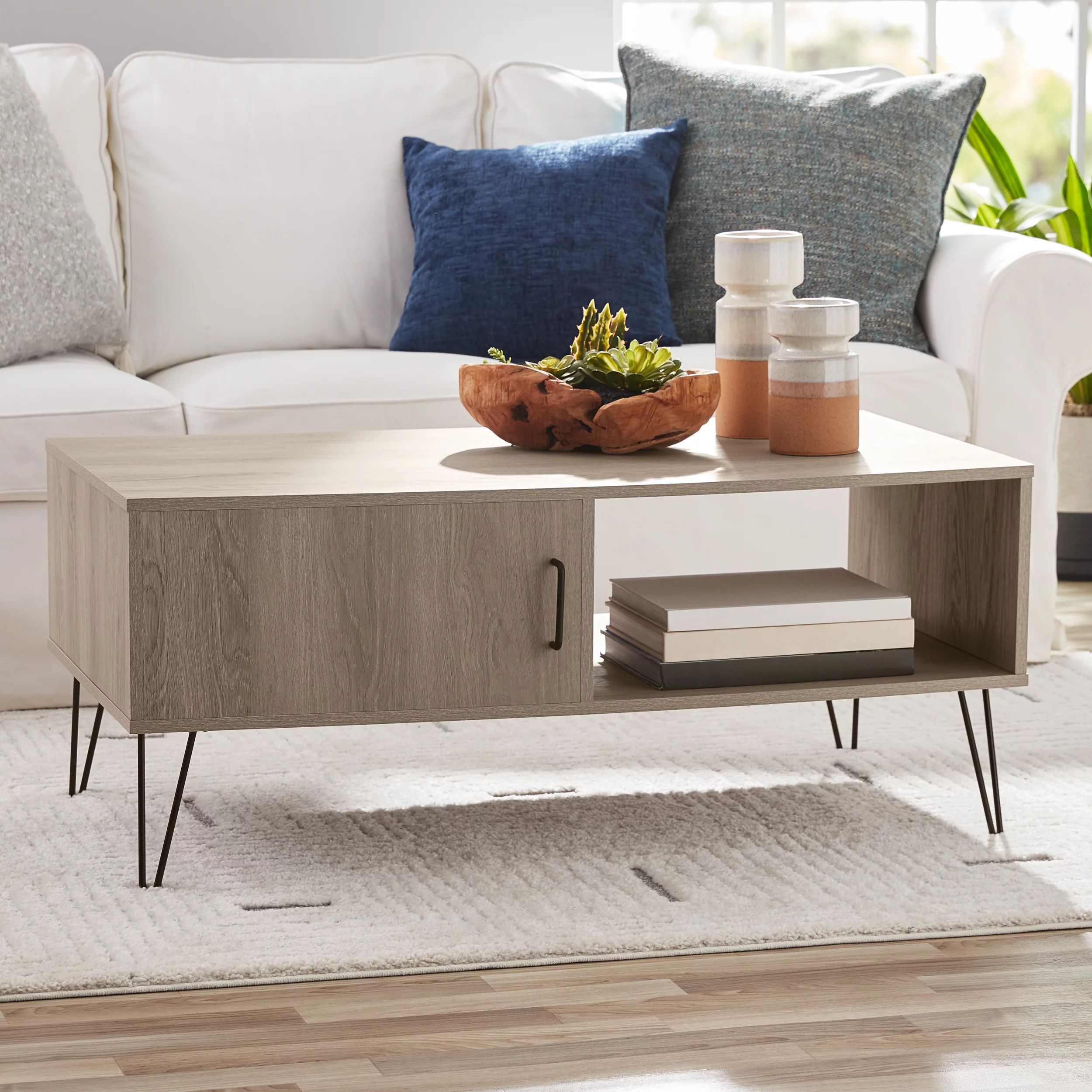 Mainstays Modern Wooden Hairpin Rectangle Coffee Table, Gray | Walmart (US)