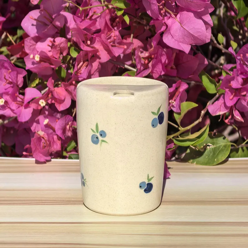 Minimalist Blueberry Ceramic Travel Mug with Lid, Ceramic Coffee Mug, Ceramic Travel Mug Half Lid... | Etsy (Global)