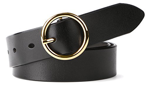 WERFORU Women Casual Dress Belt Genuine Leather Belt with Round Golden Buckle | Amazon (US)