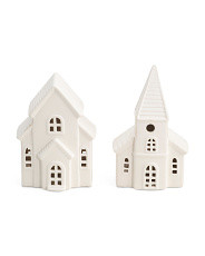 Set Of 2 8in Porcelain Led Houses | Marshalls