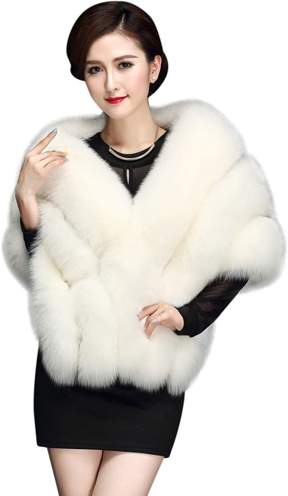 ELFJOY Luxury Faux Fur Shawl for Women Winter Fur Coat Wedding Party Fur Stole Wraps for Evening ... | Amazon (US)
