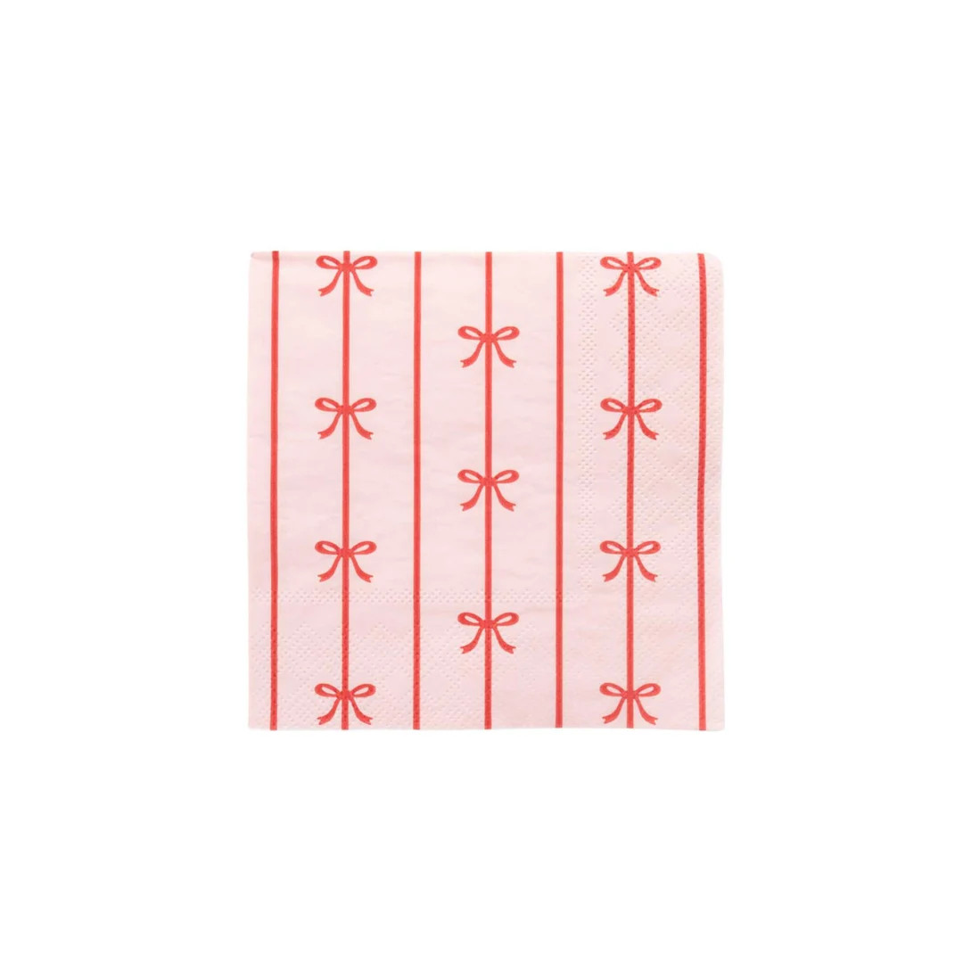 Red & Pink Bow Small Paper Cocktail Party Napkins | Etsy (US)