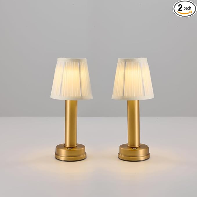 2 Pack 3W LED Cordless Lamp,2000mAh Battery Powered Lamp,3 Level Brightness Brass Table Lamp,Rech... | Amazon (US)