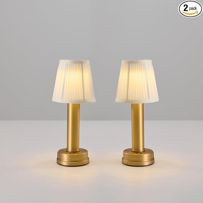 2 Pack 3W LED Cordless Lamp,2000mAh Battery Powered Lamp,3 Level Brightness Brass Table Lamp,Rech... | Amazon (US)