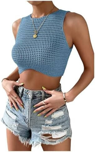 GORGLITTER Women's Crochet Crop Tank Top Hollow Out Sleeveless Fashion Trendy Knit Copped Vest To... | Amazon (US)